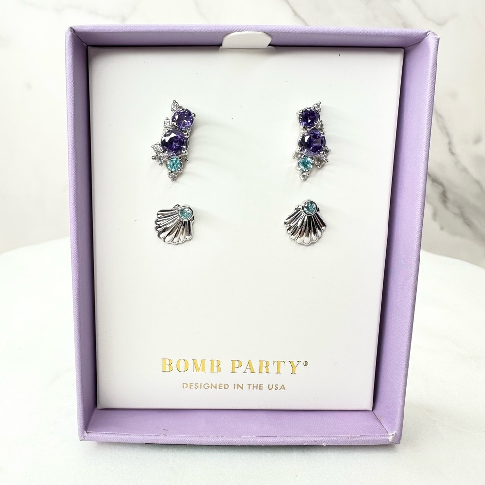 Bomb Party Atlantis Sparkling Shells Earring Studs RBP5987 NWT